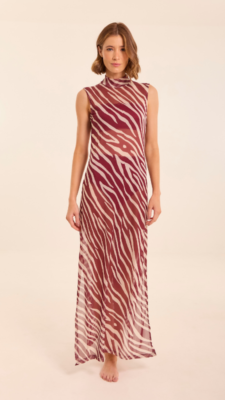 red zebra dress Beyza Halter Mini Dress in Zebra Print Red , Halter Neck